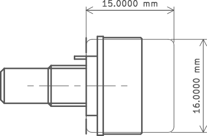 Dimension diagram of Pot&Jack Chicklet PCB, with 16 mm potentiometer